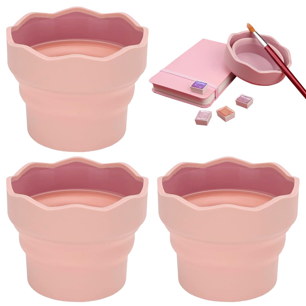 3 PCS Collapsible Paint Brush Washer Mini Foldable Silicone Watercolor Acrylic Oil Painting Silicone Washing Bucket Brush Holder Organizer Painting Water Cup for Watercolor Oil Painting