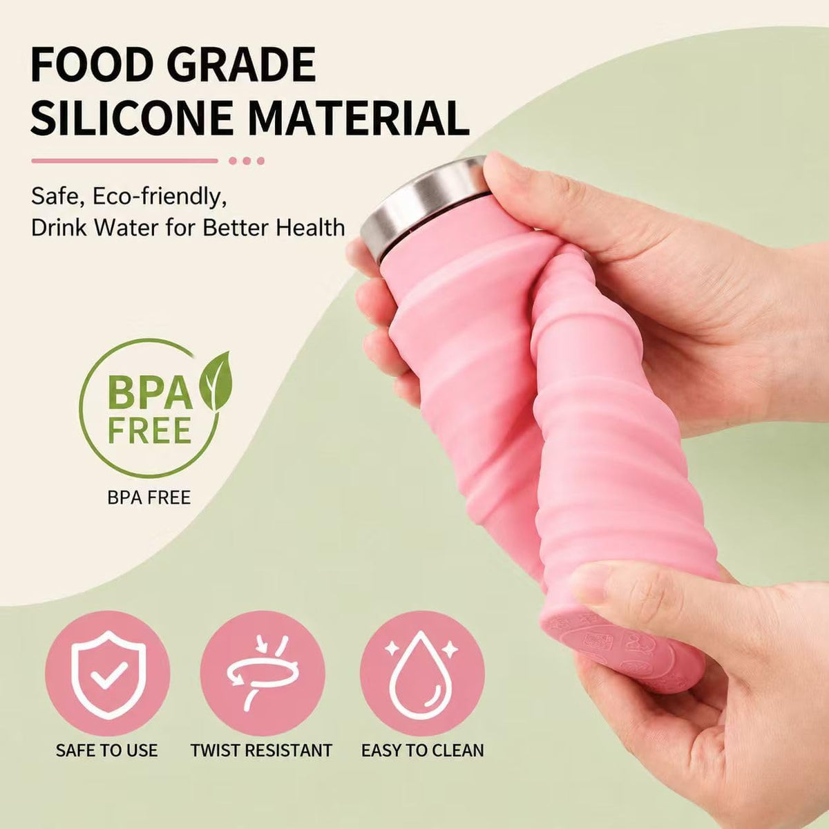 Collapsible Silicone Water Bottle 2 Pack (Blue & Pink)