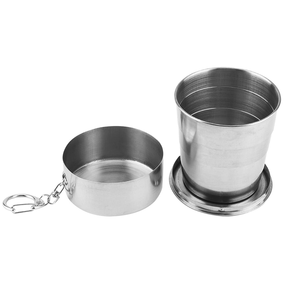 Stainless Steel Collapsible Cup, Camping Folding Cup Retractable Travel Mug with Lid Keychain Portable Drinking Outdoor Demountable Stackable Expandable Protective Cap for Hiking Picnic Coffee(S)