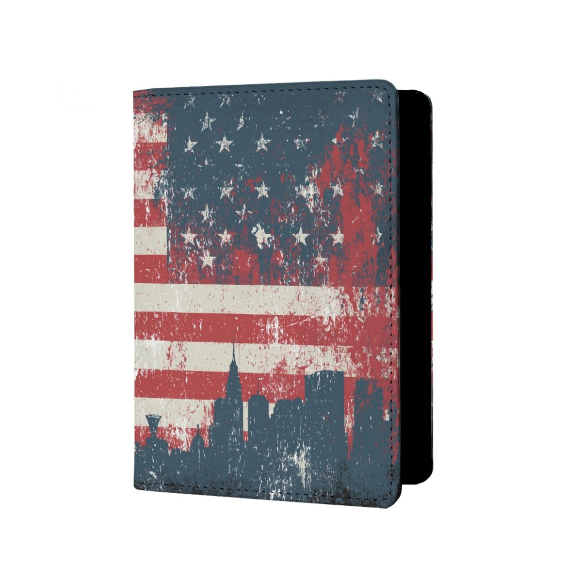 Mens Distressed USA Flag Passport Holder for Travel Womens American Flag Passport Cover Protector with Credit Card Slots Black Brown Orange Onesize