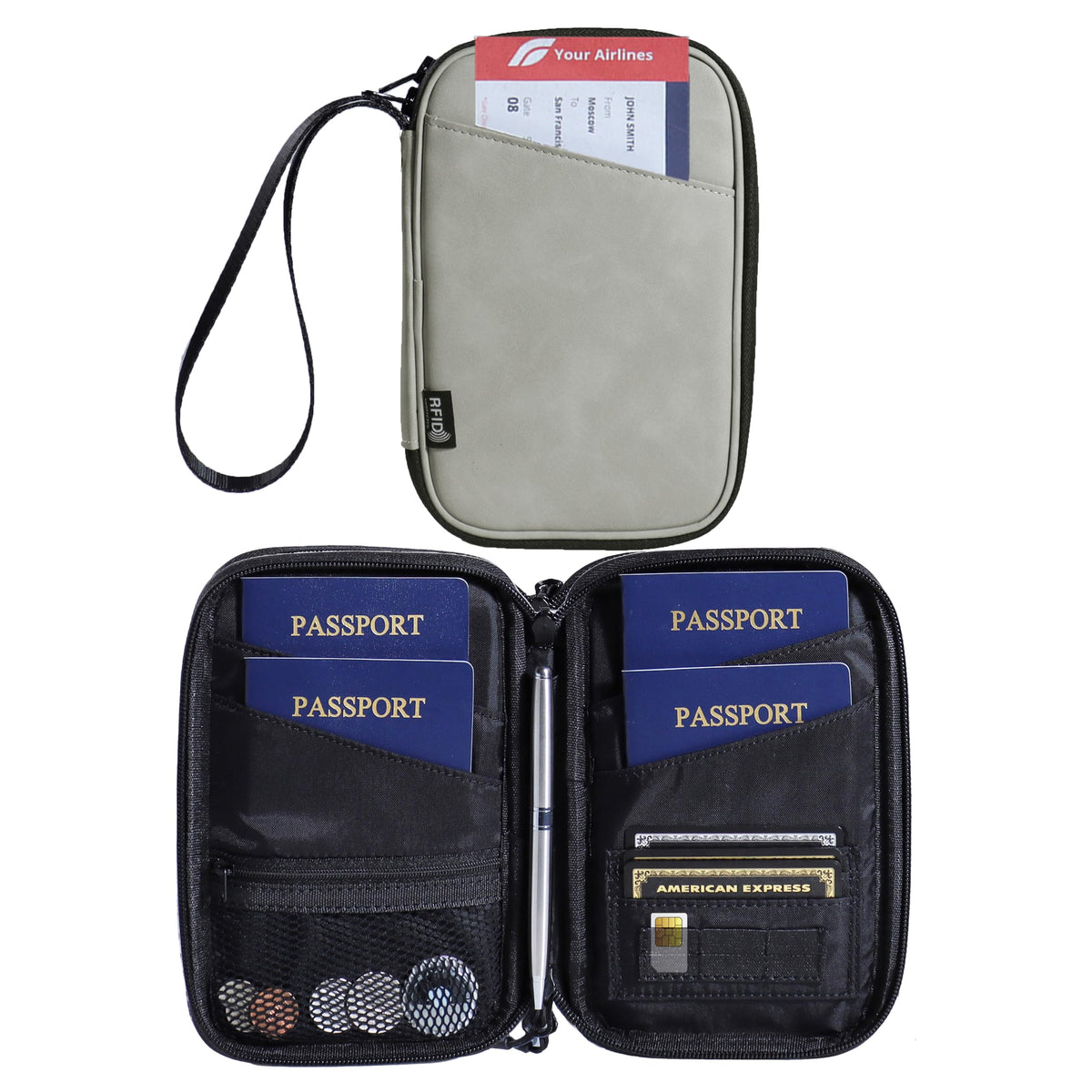 Lagre Family Passport Holder for 4, Solid Black