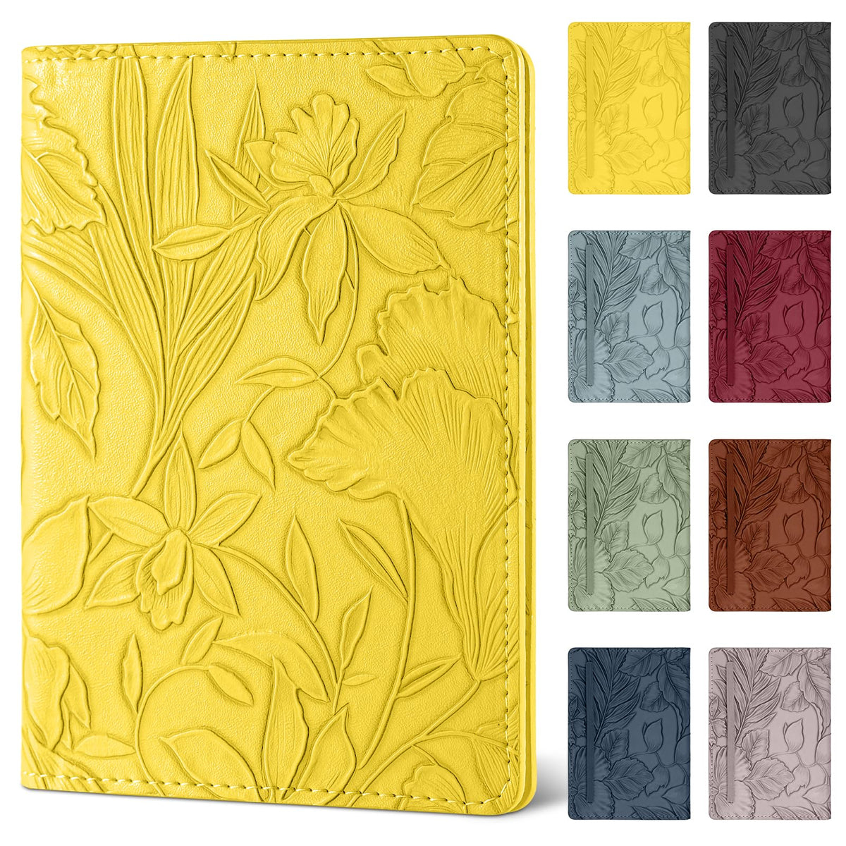 Passport Holder for Travel Essentials,Cute Embossed Floral Pattern RFID Blocking Leather Passport Wallet Cover,Essentials Items for Men and Women's Travel,Green