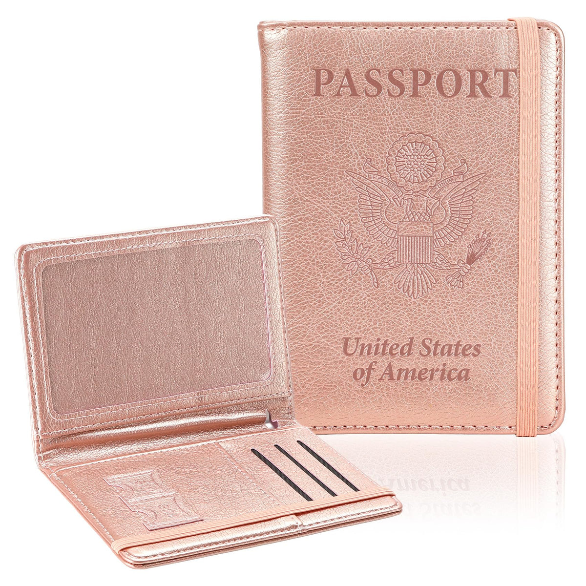 Passport Holder for Travel, RFID Blocking Passport Cover with Pen Holder Leather Passport Wallet Case Travel Must Haves Accessories Passport Book Card Holder for Family Travel Essentials Gifts, Pink