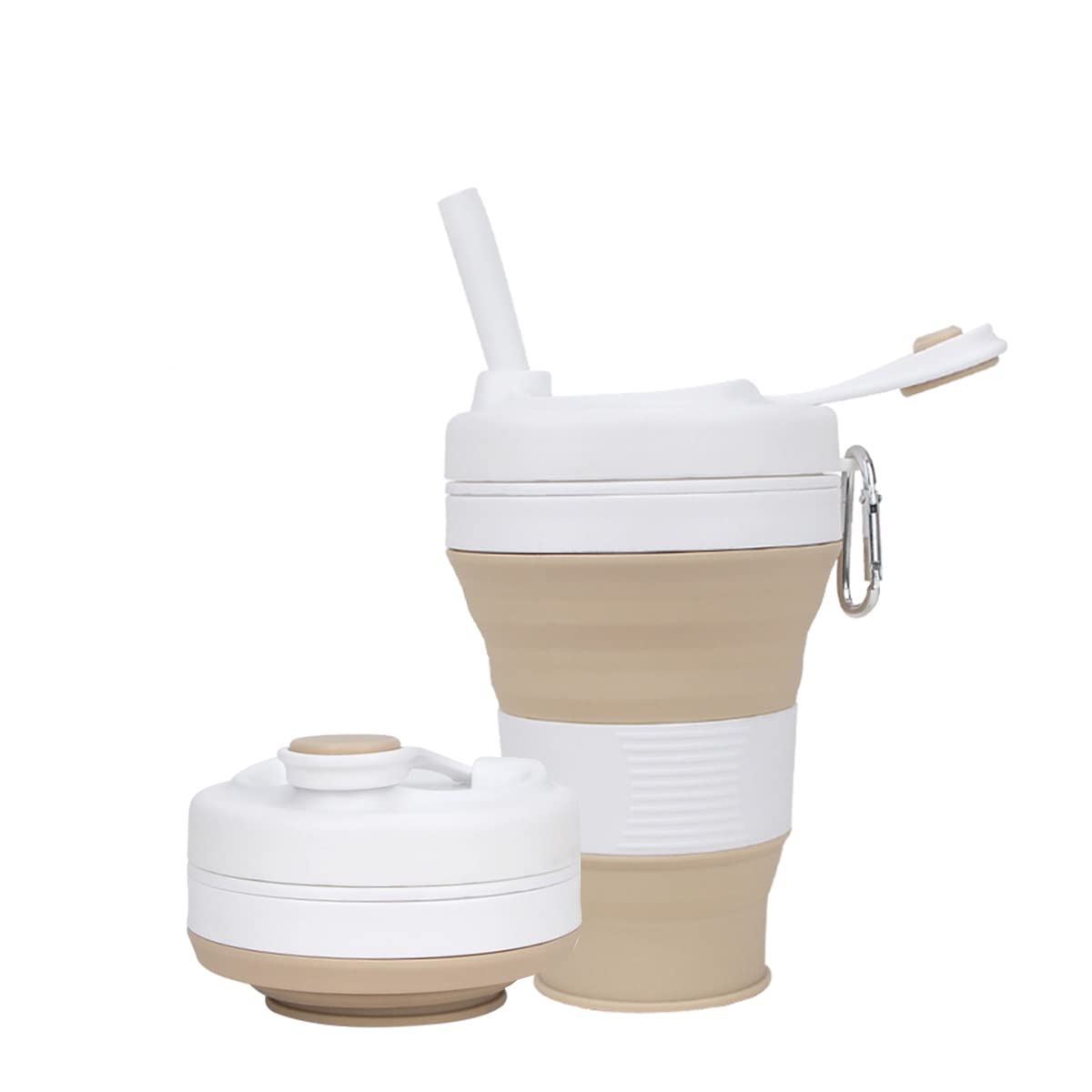 Silicone Coffee Cup with Straw lid Collapsible Cups for Traveling 20oz Lightweight Folding Water Mug for Picnic Hicking Camping Climbing (Black)