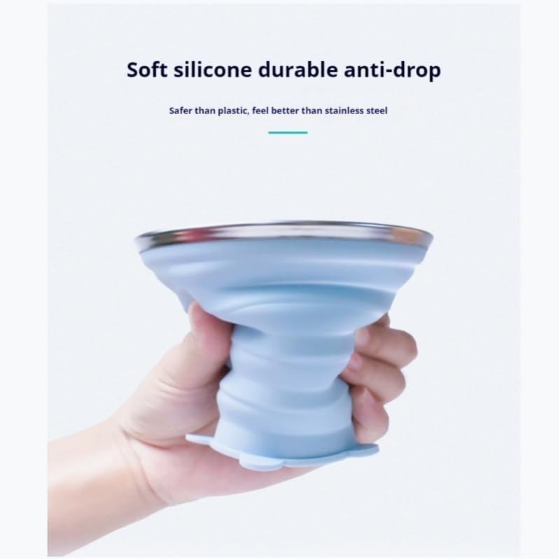 Silicone Collapsible Travel Cup with Lid, 270ml, Blue