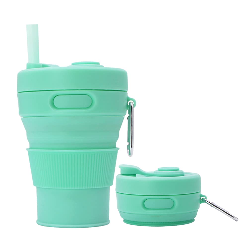 Silicone Coffee Mug Collapsible Cups for Camping Folding Travel with Straw Reusable Portable Drinking Cups Outdoor Hiking 450ml (Purple-450ml, 1)