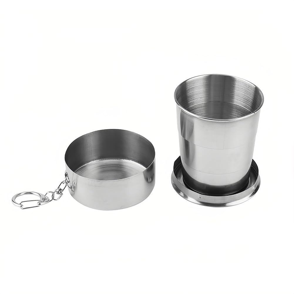 Stainless Steel Collapsible Cup, Camping Folding Cup Retractable Travel Mug with Lid Keychain Portable Drinking Outdoor Demountable Stackable Expandable Protective Cap for Hiking Picnic Coffee(S)