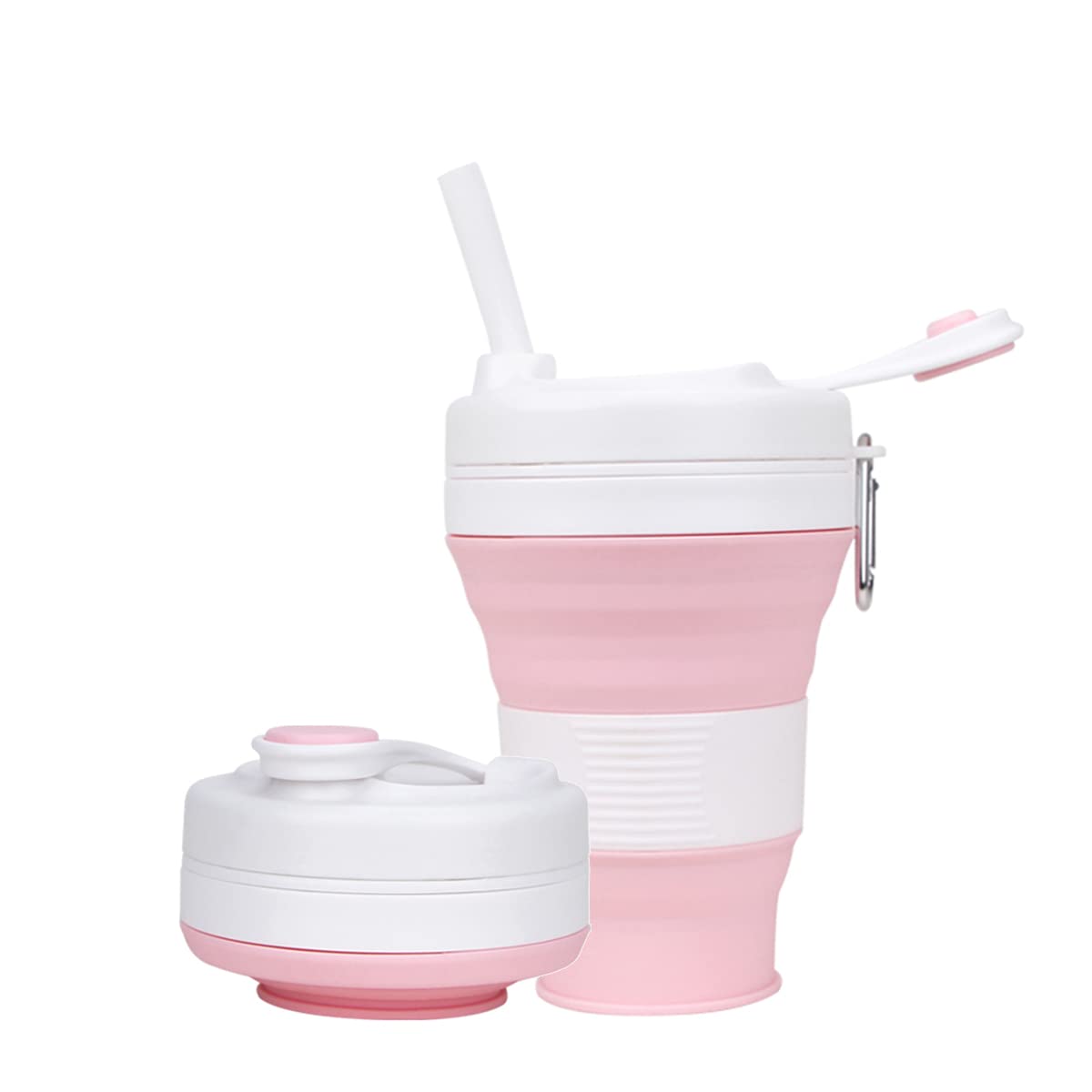 Silicone Coffee Cup with Straw lid Collapsible Cups for Traveling 20oz Lightweight Folding Water Mug for Picnic Hicking Camping Climbing (Black)