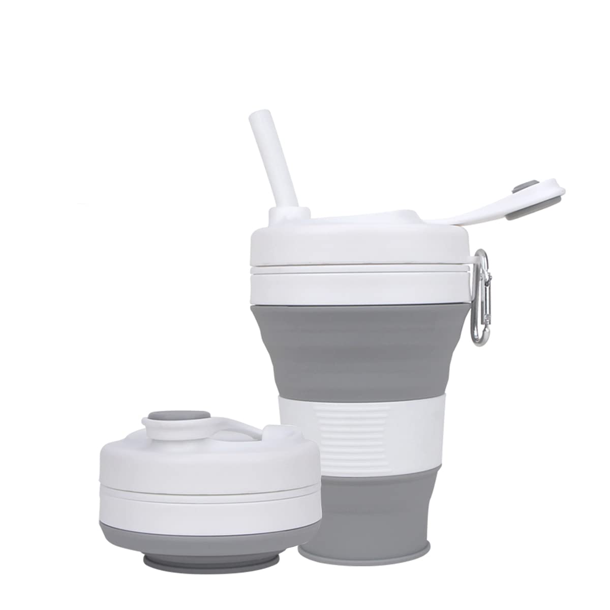 Silicone Coffee Cup with Straw lid Collapsible Cups for Traveling 20oz Lightweight Folding Water Mug for Picnic Hicking Camping Climbing (Black)