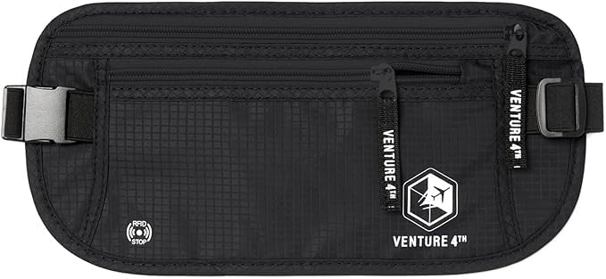 VENTURE 4TH Travel Money Belt, RFID Blocking Passport Holder - Black