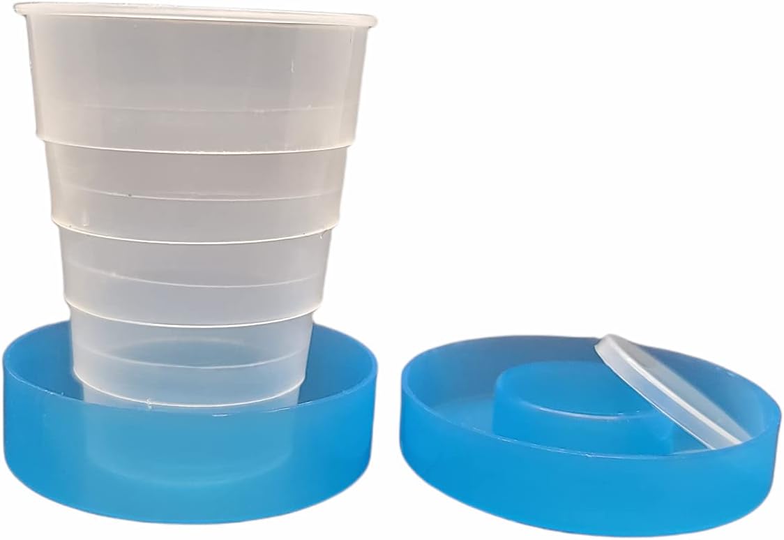 Handy Housewares Travel Size Collapsible Drinking Cup and Built in Pill Box Case - Blue (1-Pack)