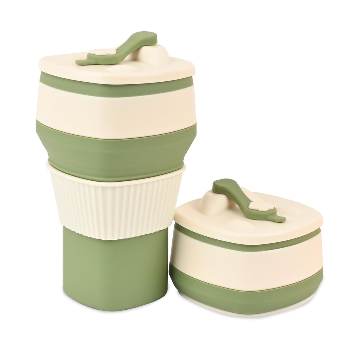 Collapsible Silicone Cup, Safe & Portable, for Hot & Cold Drinks, 18.6 oz (550 ml) - Travel, Camping, Office, and More – Sage Green