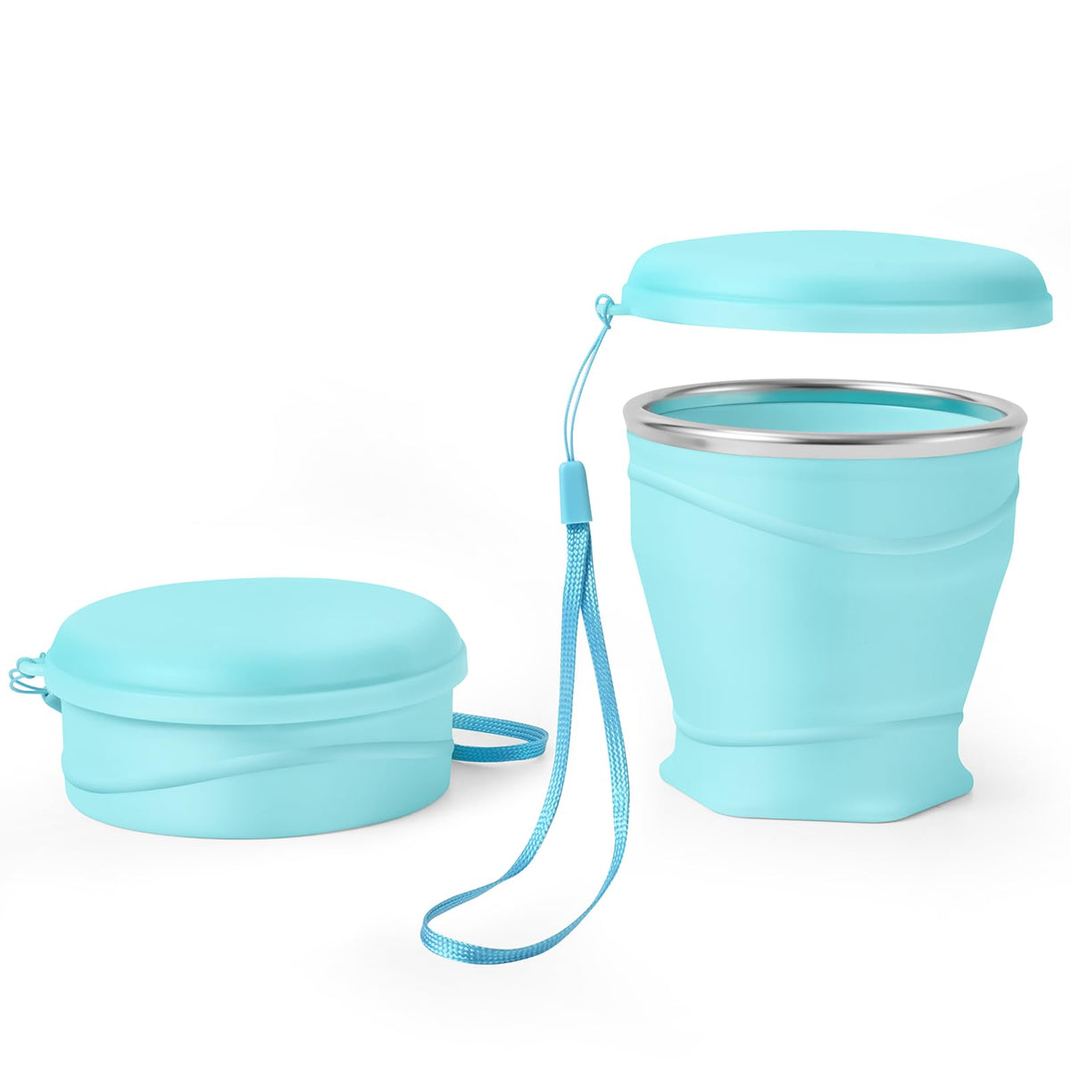 8.8oz/260ml Collapsible Silicone Cup with Lid,BPA-Free,304 Stainless Steel Rim,Portable Cup for Travel,Camping, Hiking,Outdoor Sports (Light Purple)