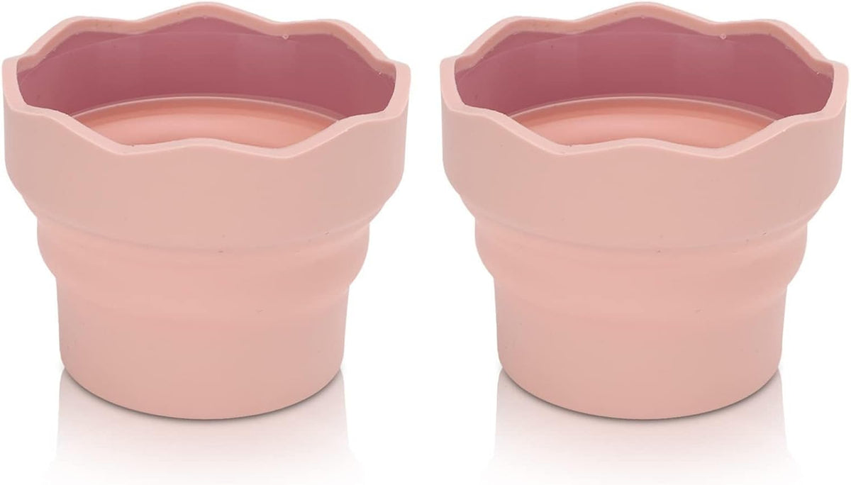 2Pcs Collapsible Paint Brush Washer, Brush Holder Cleaner Painting Water Cup Portable Silicone Washing Bucket for Watercolor Oil Painting(Pink)