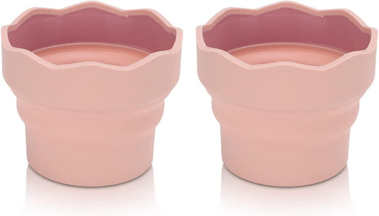 2Pcs Collapsible Paint Brush Washer, Brush Holder Cleaner Painting Water Cup Portable Silicone Washing Bucket for Watercolor Oil Painting(Pink)