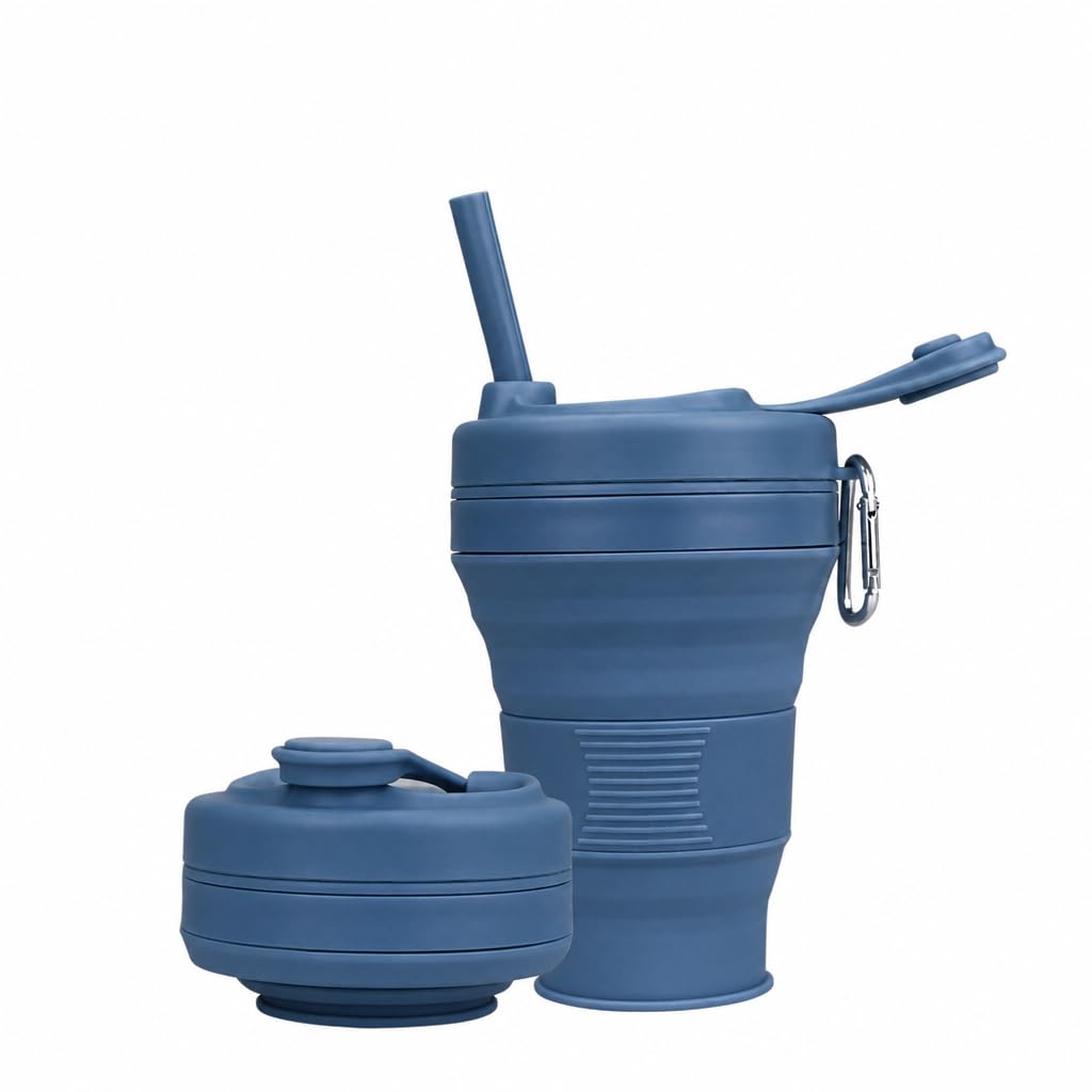 Silicone Coffee Cup with Straw lid Collapsible Cups for Traveling 20oz Lightweight Folding Water Mug for Picnic Hicking Camping Climbing (Black)