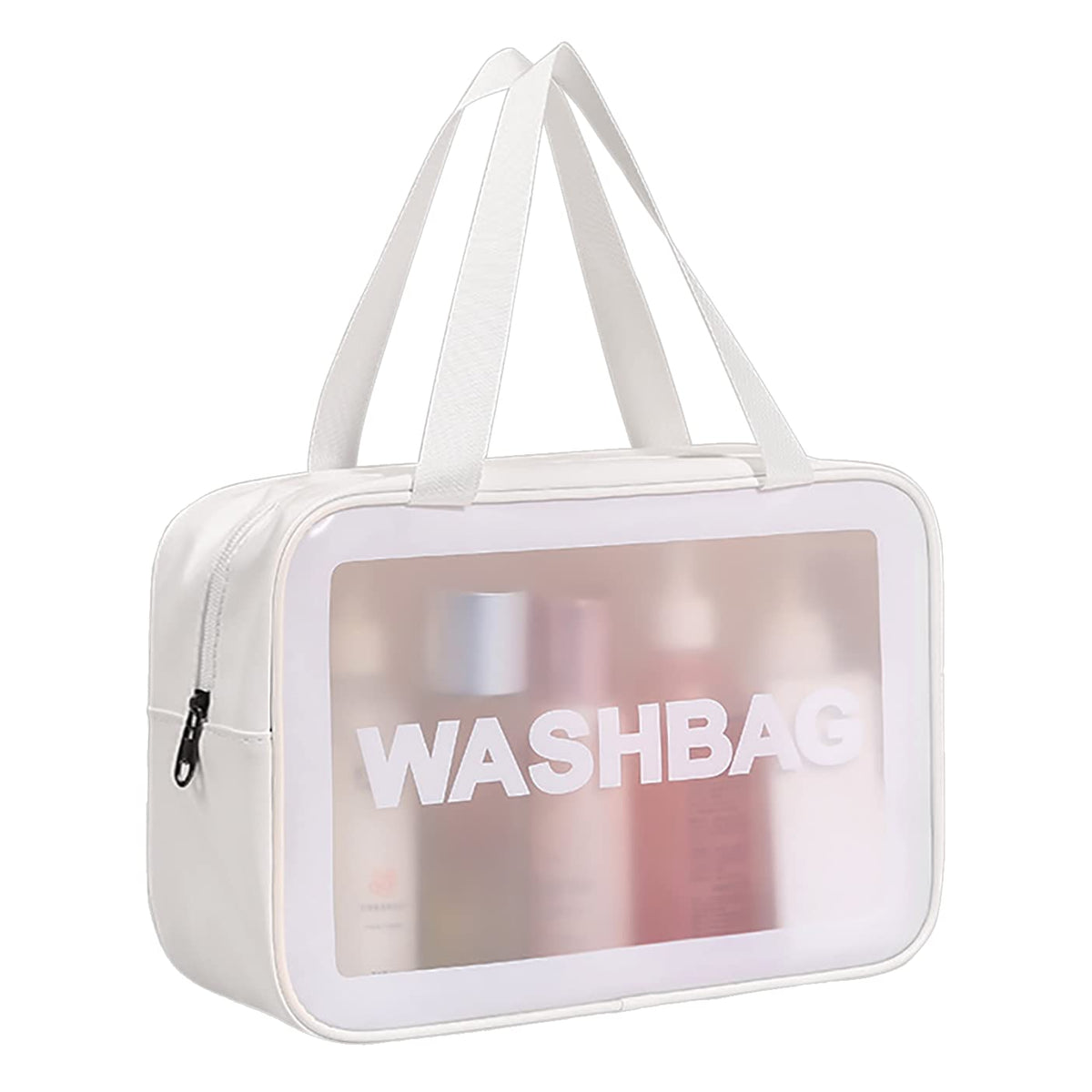 DAPOWER Travel Toiletry Bag for Women, Matte Translucent Toiletry Bag with Handy Handle, Makeup Cosmetic Organizer Bag for Travel Toiletries Accessories (Pink-XL)