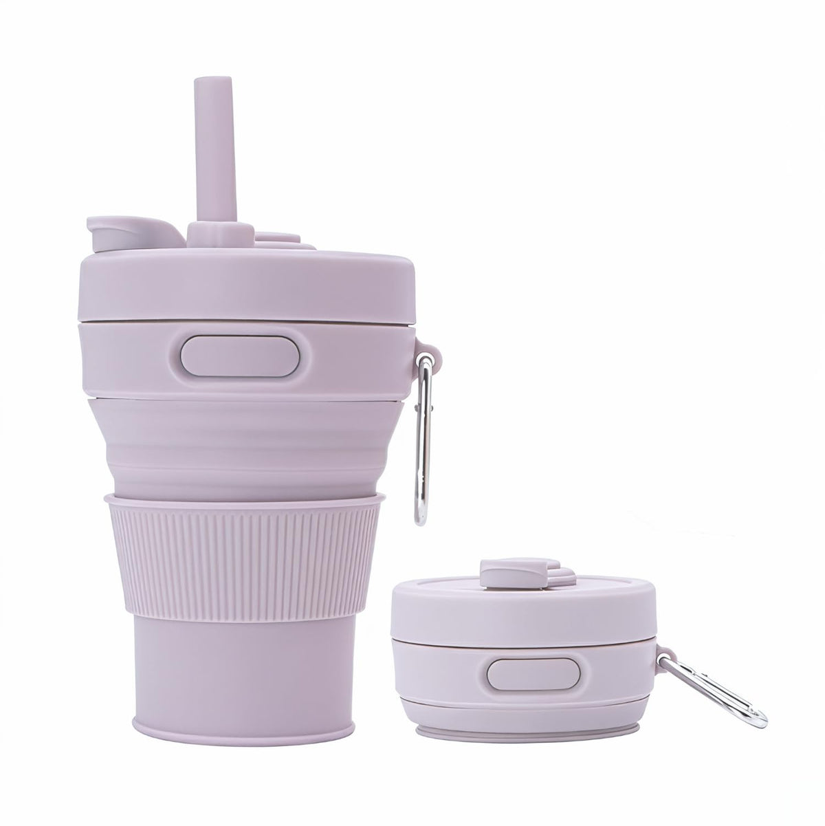Silicone Coffee Mug Collapsible Cups for Camping Folding Travel with Straw Reusable Portable Drinking Cups Outdoor Hiking 450ml (Purple-450ml, 1)