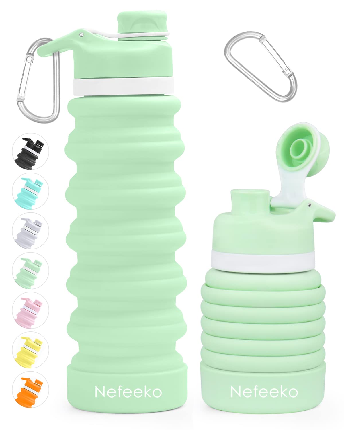 Nefeeko Collapsible Water Bottle, 26oz Silicone Foldable Water Bottles