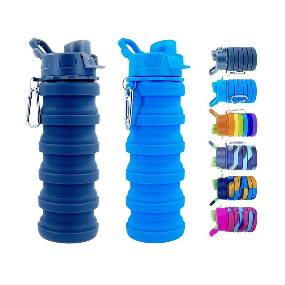 Collapsible Water Bottles 3 Pack 500ml (Black+Purple+Blue)