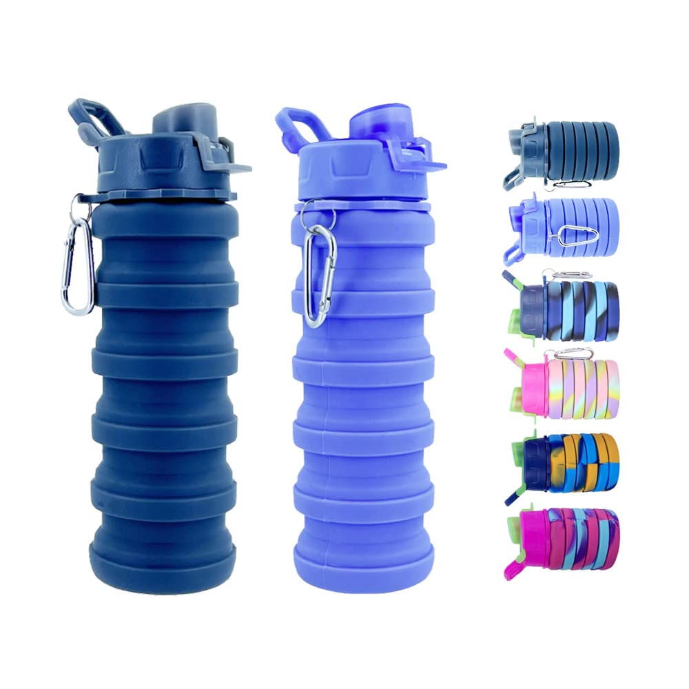 Collapsible Water Bottles 3 Pack 500ml (Black+Purple+Blue)