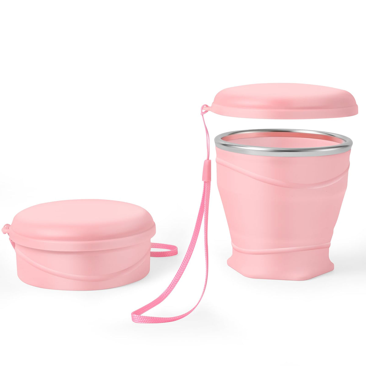8.8oz/260ml Collapsible Silicone Cup with Lid,BPA-Free,304 Stainless Steel Rim,Portable Cup for Travel,Camping, Hiking,Outdoor Sports (Light Purple)
