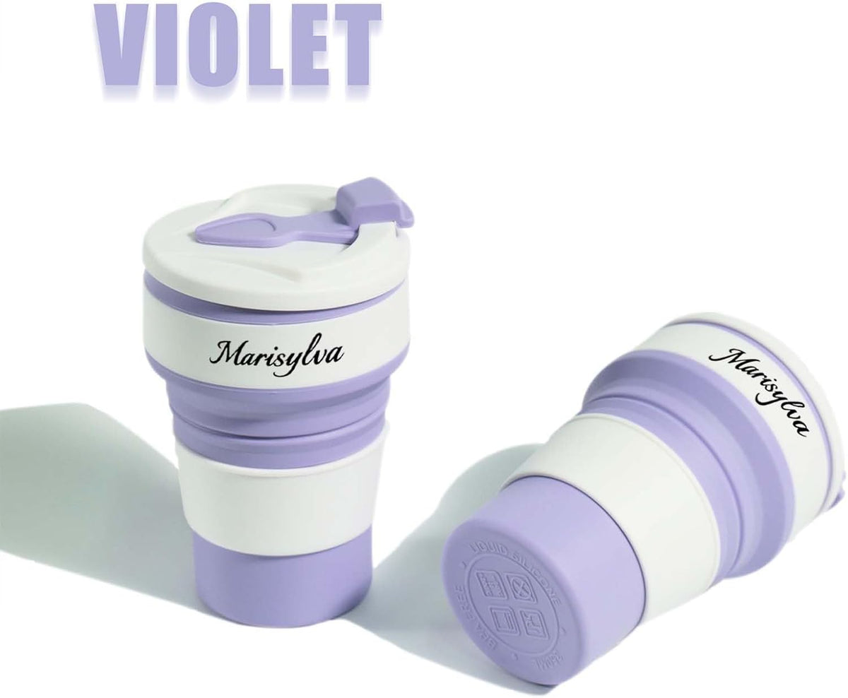 12oz Collapsible Water Bottles, Silicone Foldable Portable Travel Water Bottle, Folding Lightweight Reusable Leakproof for Traveling Camping Hiking Cycling Yoga Sports Purple