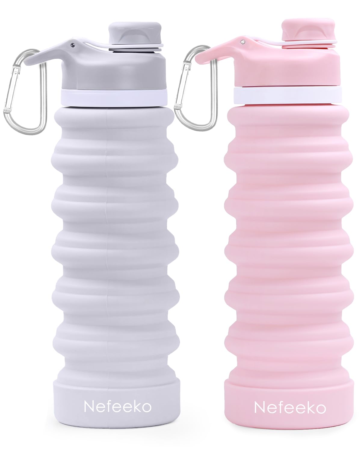 Nefeeko Collapsible Water Bottle, 26oz Silicone Foldable Water Bottles