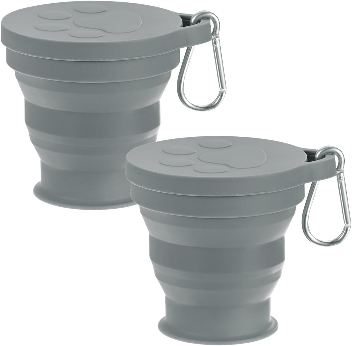 M METERXITY 2 Pack Collapsible Travel Cup, 6oz(180ml) Silicone Cat Paw Portable Foldable Water Cup Bottle with Spring Buckle for Travel/Camping/Hiking, Reusable [Dark Gray]