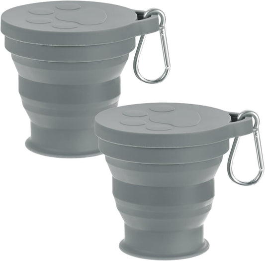 M METERXITY 2 Pack Collapsible Travel Cup, 6oz(180ml) Silicone Cat Paw Portable Foldable Water Cup Bottle with Spring Buckle for Travel/Camping/Hiking, Reusable [Dark Gray]
