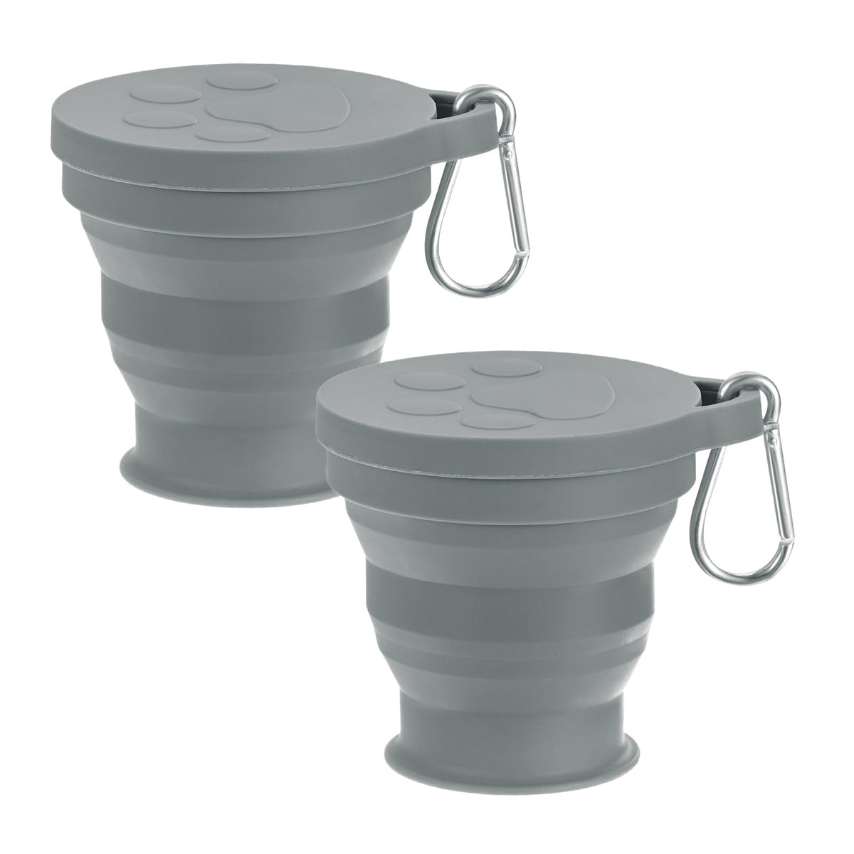 M METERXITY 2 Pack Collapsible Travel Cup, 6oz(180ml) Silicone Cat Paw Portable Foldable Water Cup Bottle with Spring Buckle for Travel/Camping/Hiking, Reusable [Dark Gray]