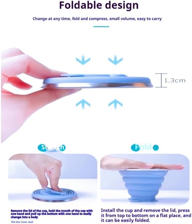 Silicone Collapsible Travel Cup with Lid, 270ml, Blue