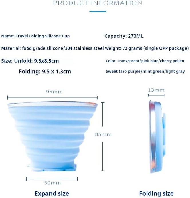 Silicone Collapsible Travel Cup with Lid, 270ml, Blue