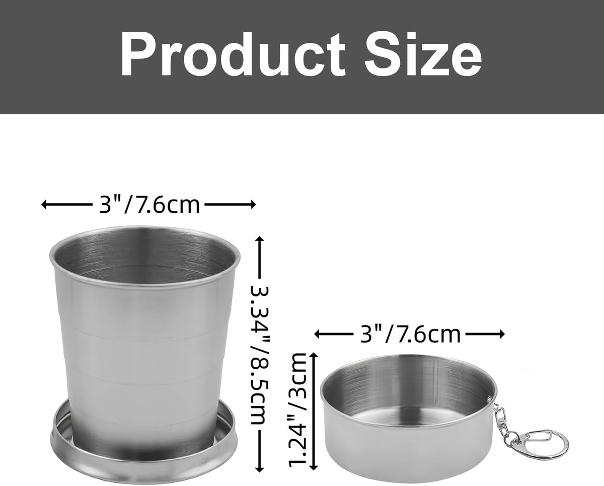 8.45 oz Stainless Steel Collapsible Travel Cup with Keychain Folding Camping Mug 250 ml