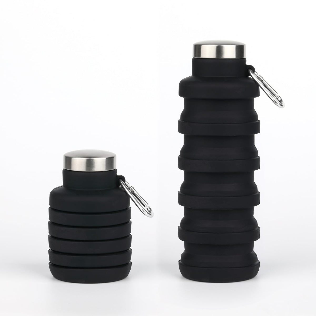 Collapsible Water Bottles,Silicone Water Bottle,16oz Capacity Portable Reusable,Leak-proof,with buckle,foldable storage,Lightweight Durable for Fitness,Cycling,Sports,Camping,Hiking (Black)