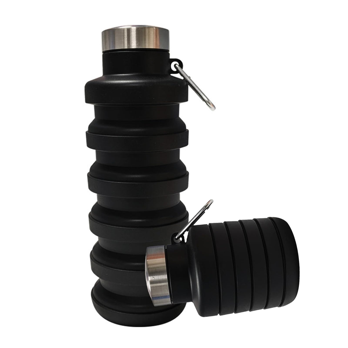 Collapsible Water Bottles,Silicone Water Bottle,16oz Capacity Portable Reusable,Leak-proof,with buckle,foldable storage,Lightweight Durable for Fitness,Cycling,Sports,Camping,Hiking (Black)