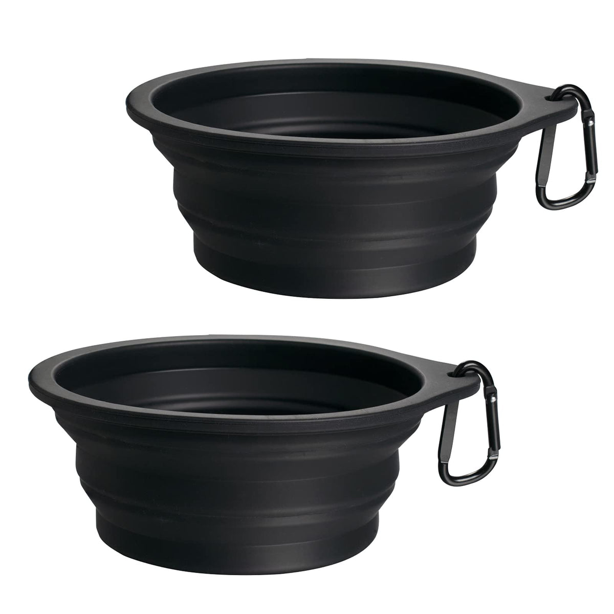 PetBonus 2-Pack Silicone Collapsible Dog Bowls, BPA Free Dishwasher Safe, Portable Foldable Expandable Travel Bowl, Food Water Feeding Cup Dish for Dogs Cats with 2 Carabiners (Army Green, Navy Blue)