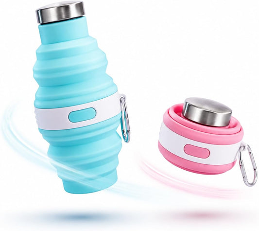 Collapsible Silicone Water Bottle 2 Pack (Blue & Pink)
