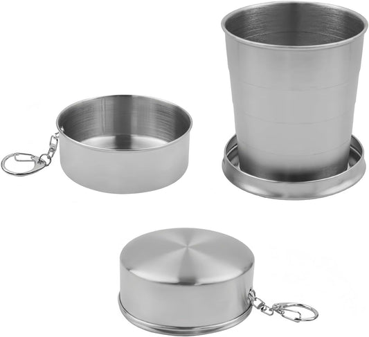 8.45 oz Stainless Steel Collapsible Travel Cup with Keychain Folding Camping Mug 250 ml
