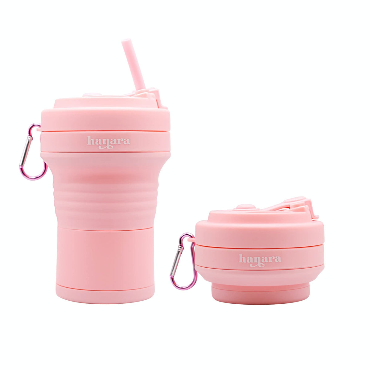 HANARA Collapsible Cup with Reusable Straw – 18 Oz (550 Ml), Portable Travel Mug, BPA-Free, Leak-Proof, Microwave & Dishwasher Safe, Multi-Purpose for Hot & Cold Drinks – Beige