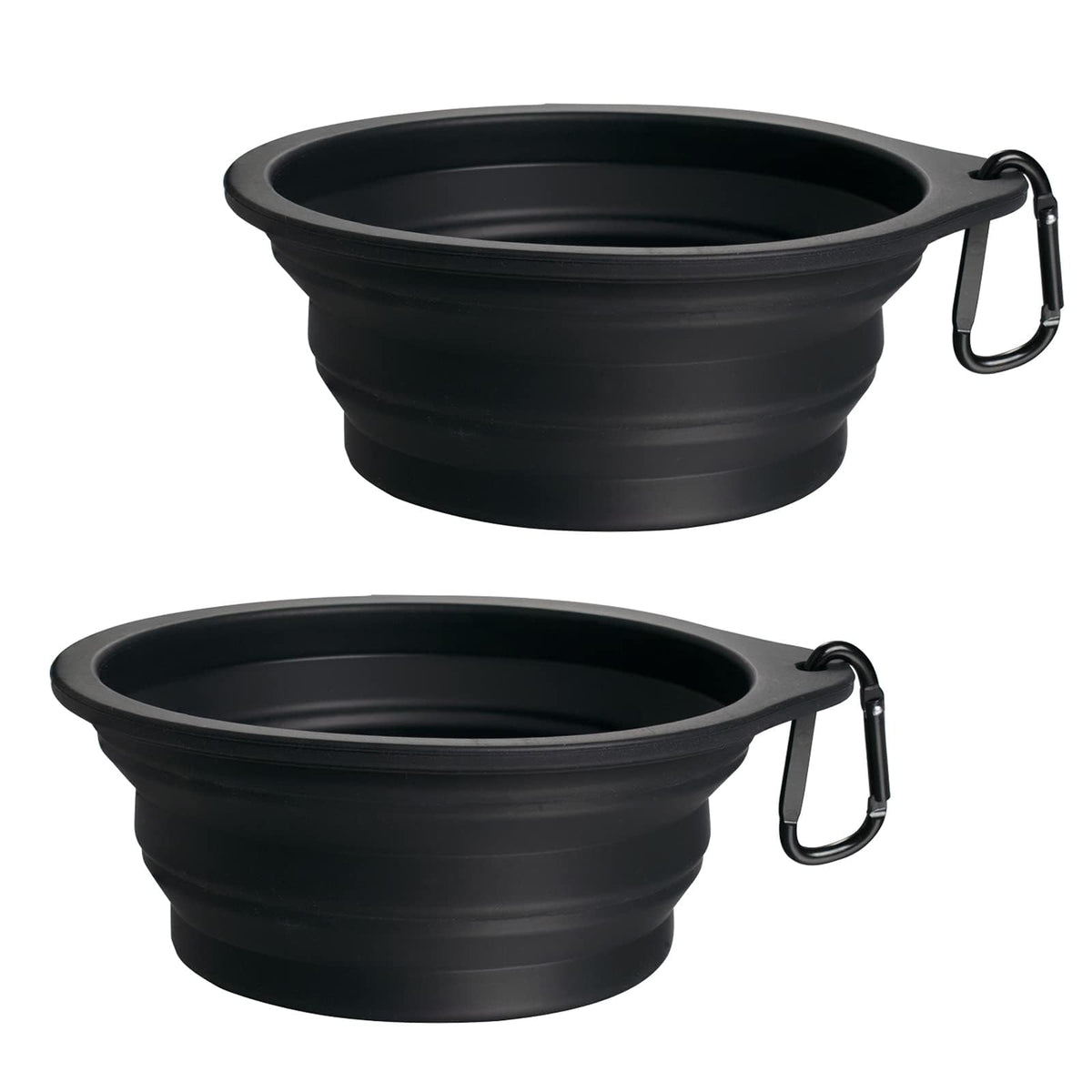 PetBonus 2-Pack Silicone Collapsible Dog Bowls, BPA Free Dishwasher Safe, Portable Foldable Expandable Travel Bowl, Food Water Feeding Cup Dish for Dogs Cats with 2 Carabiners (Army Green, Navy Blue)