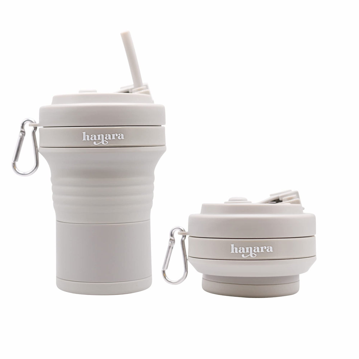 HANARA Collapsible Cup with Reusable Straw – 18 Oz (550 Ml), Portable Travel Mug, BPA-Free, Leak-Proof, Microwave & Dishwasher Safe, Multi-Purpose for Hot & Cold Drinks – Beige