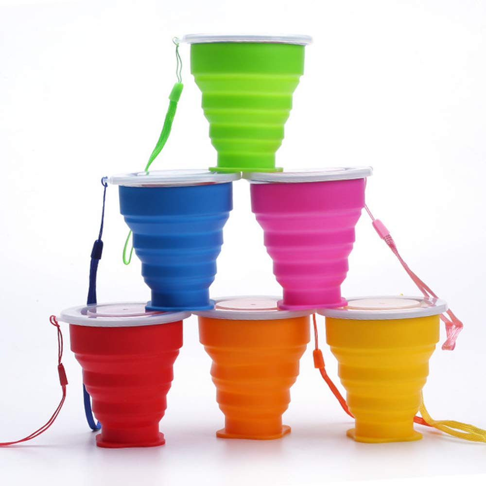 Silicone Collapsible Travel Water Cup, 6Pack Collapsible Silicone Cup with Lid, Expandable Drinking Cup Set, Reusable Mug for Camping, Hiking, Travel