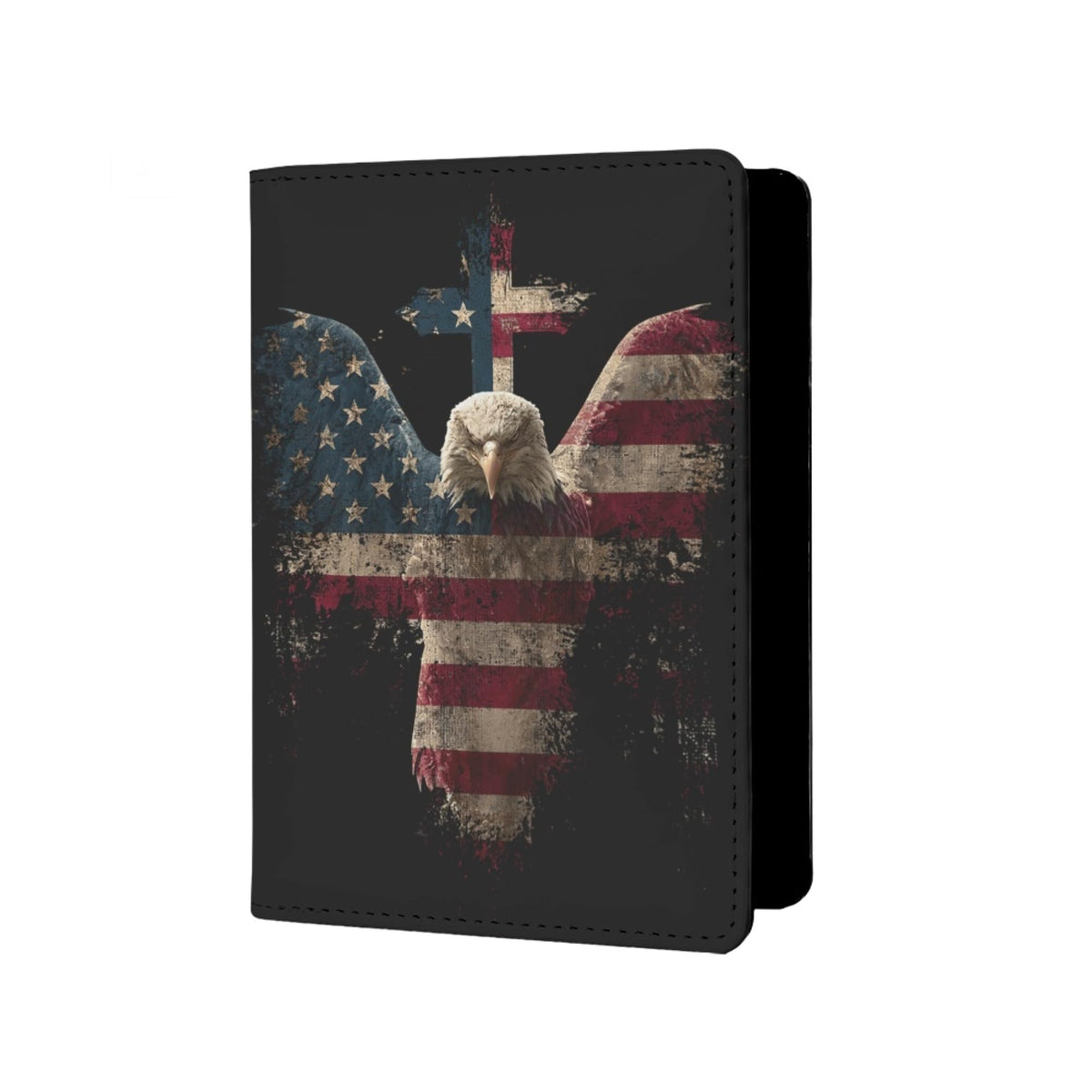 Mens Distressed USA Flag Passport Holder for Travel Womens American Flag Passport Cover Protector with Credit Card Slots Black Brown Orange Onesize