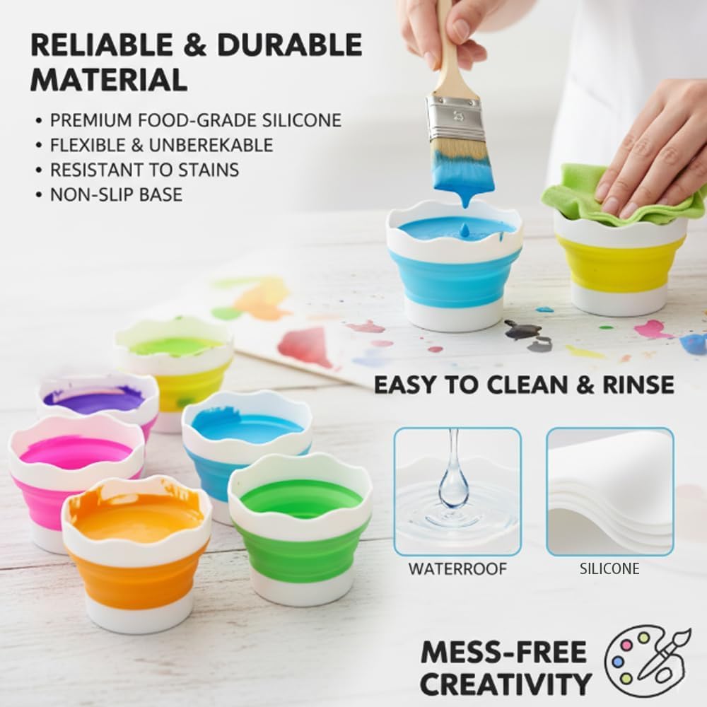 Collapsible Paint Water Cup 4 Pcs, Silicone Brush Washer for Painting