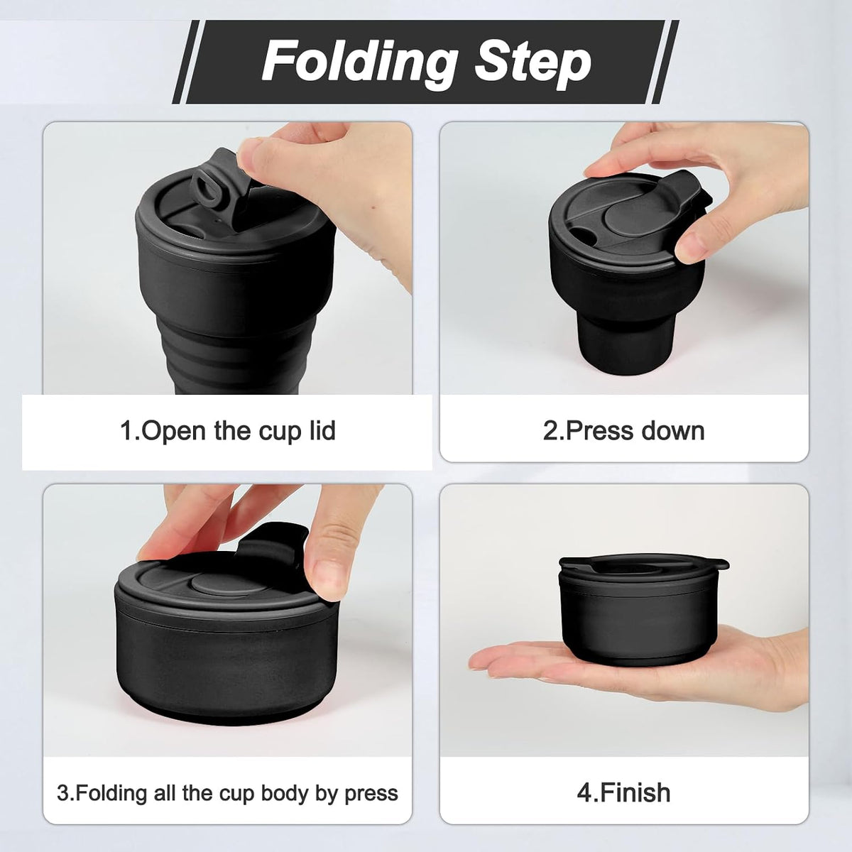 Foldable Silicone Water Bottle 13oz - Collapsible Travel Cup, BPA-Free, Leak-Proof - Portable Reusable Drinking Bottle for Camping, Hiking, Gym, Office - Black