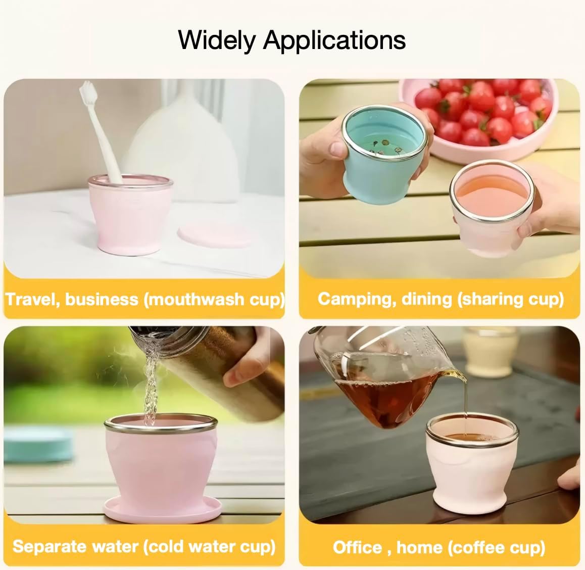 MING Silicone collapsible cups, Portable water cup with lid, Can be used for travel, camping, dining, and can also be used as a coffee cup, Small Capacity 180ml, 2 Pcs Set More Suitable (Blue/Pink)