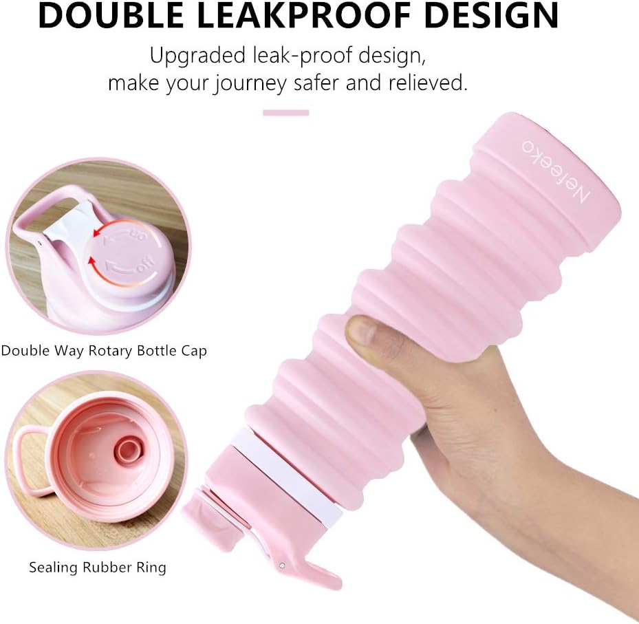 Nefeeko Collapsible Water Bottle, 26oz Silicone Foldable Water Bottles