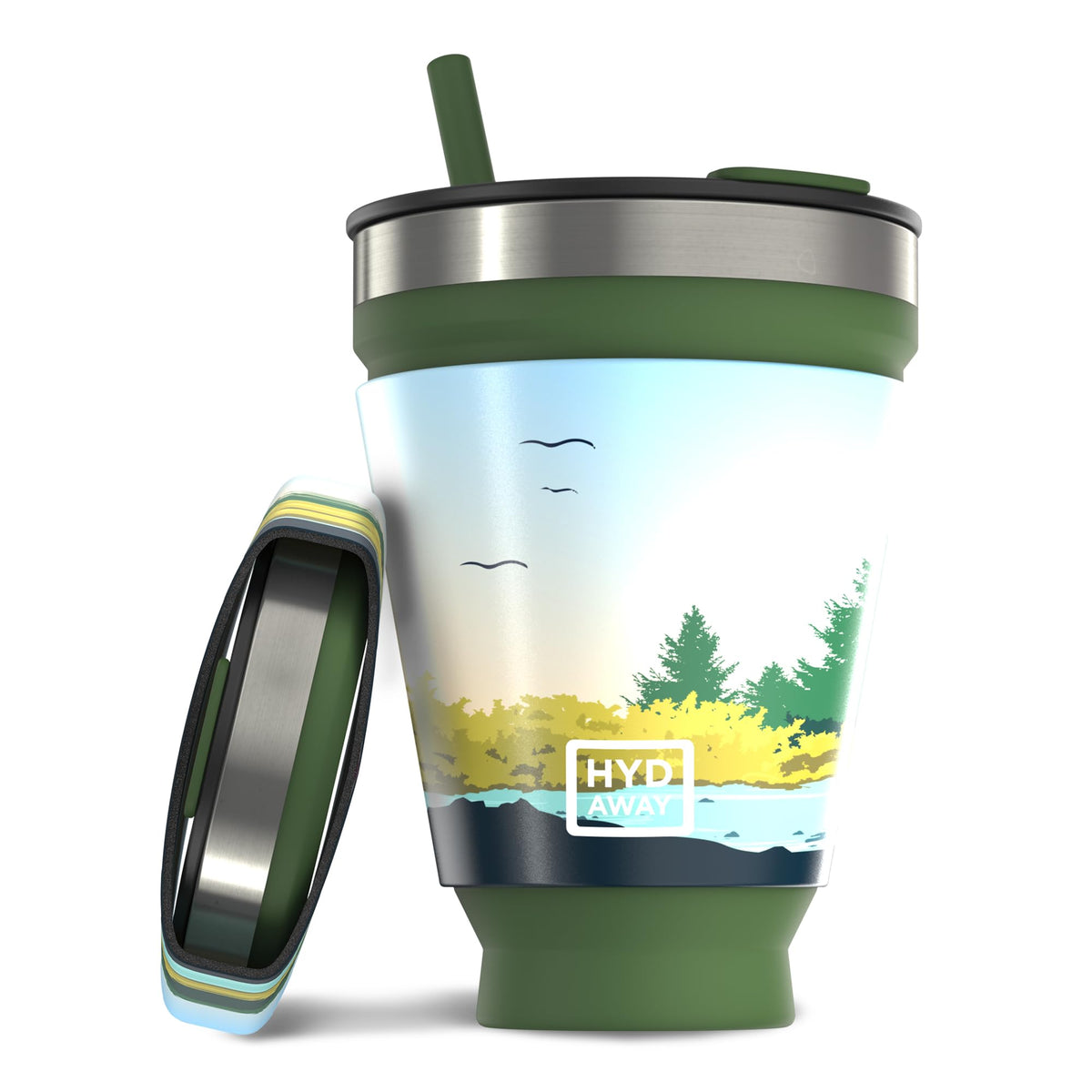 HYDAWAY Collapsible Insulated Tumbler 16oz, Reusable Coffee Cup with Straw