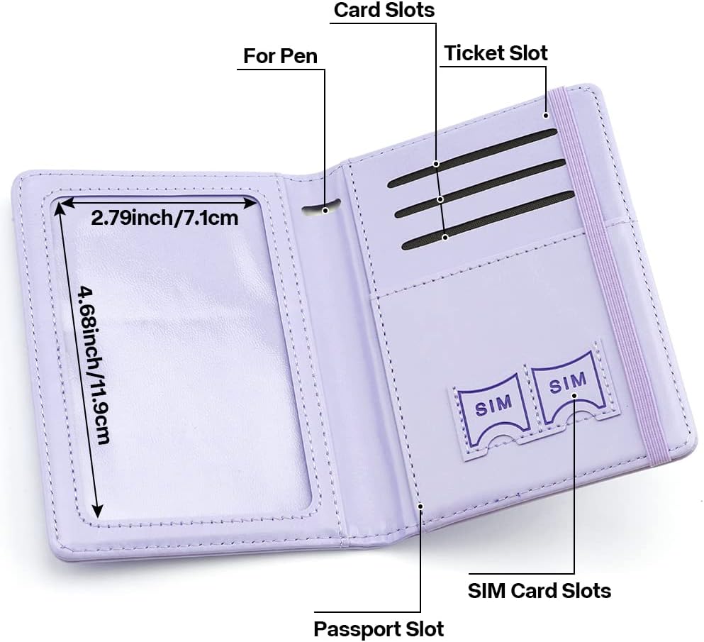 Passport Holder for Travel, Leather Passport Cover Wallet Case RFID Blocking Passport Book Holders for Travel Women Men Family Travels Must Haves Essentials, Purple